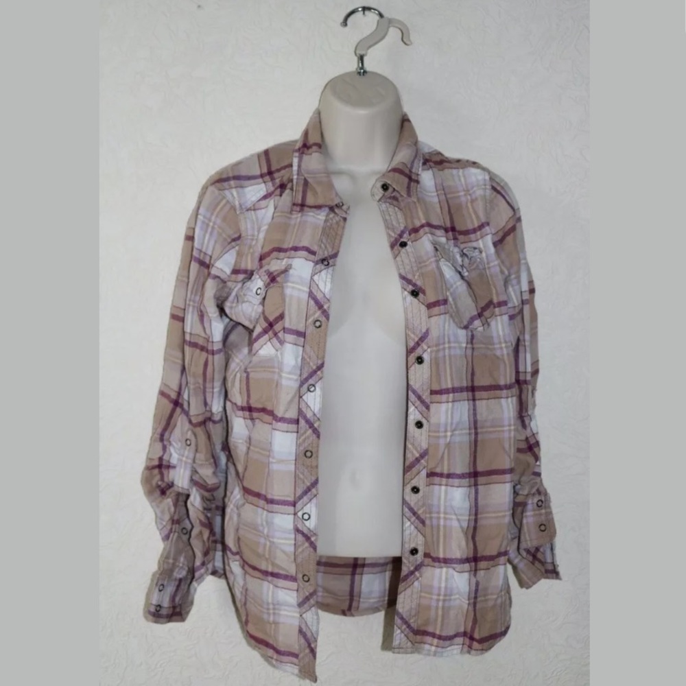 Arizona Plaid Flannel Multi Color Womans Top Sz S